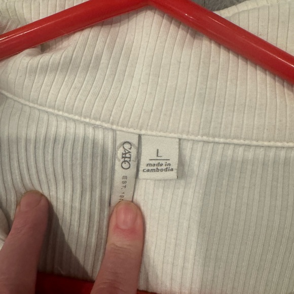 Cream ribbed short sleeve top Size L - Picture 2 of 2